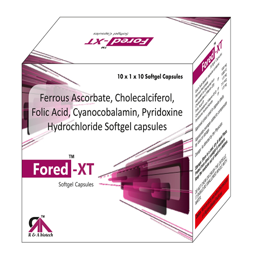 Ferrous Ascorbate 100mg+Cholecalciferol (Vitamin D3) IP 1000IU+Folic Acid IP 1.5mg Softgel Capsules