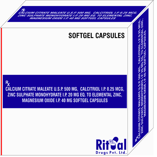 Calcium Citrate Maleate 500mg+ Calcitriol 0.25 mcg + Zinc Sulphate Monohydrate 20mg + Zinc Softgel