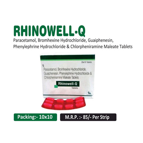 Paracetamol 325mg + Bromhexine Hcl 8mg + Guaiphenesin 50mg+ Phenylephrine HCl 5mg+ Chlorpheniramine 