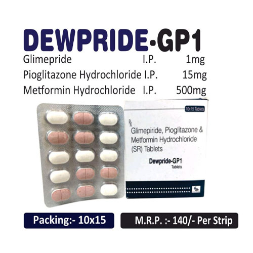 Metformin hcl 500 mg + Glimepiride 1mg + Pioglitazone 15 MG Tablets