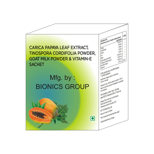 CARICA PAPAYA LEAF EXTRACT+TINOSPORA CORDIFOLIA POWDER+GOAT MILK POWDER+VITAMIN E Sachet