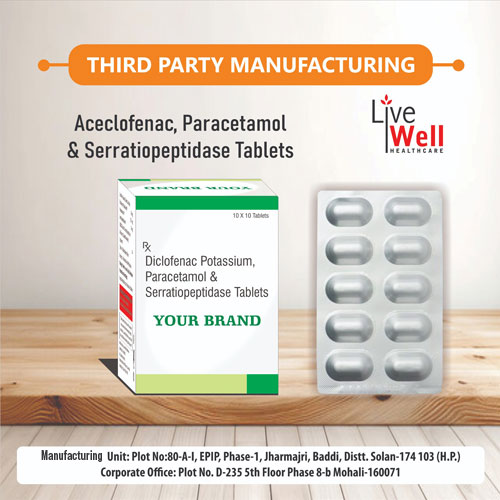 Aceclofenac 100mg + Paracetamol 325mg + Serratiopeptidase 15mg Tablets