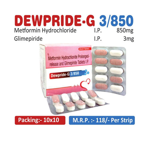 Metformin Hydrochloride 850 mg + Glimepiride 3mg (Bilayered Tab)