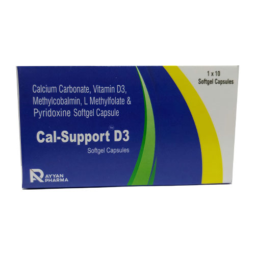 Calcium Carbonate + Vitamin D3 + Methylcobalamin + L-Methylfolate + Pyridoxine Softgel Capsules