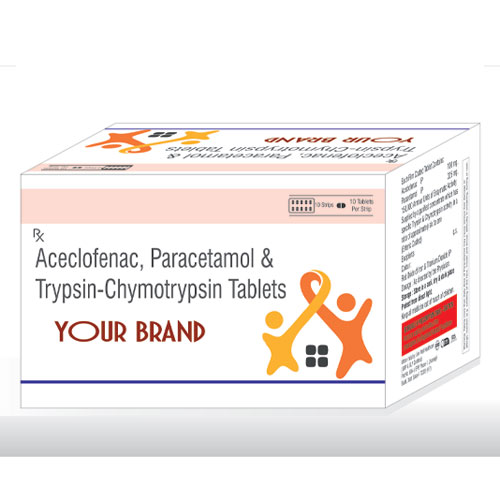 Aceclofenac 100mg + Paracetamol 325mg + Trypsin Chymotrypsin 5000AU Tablets