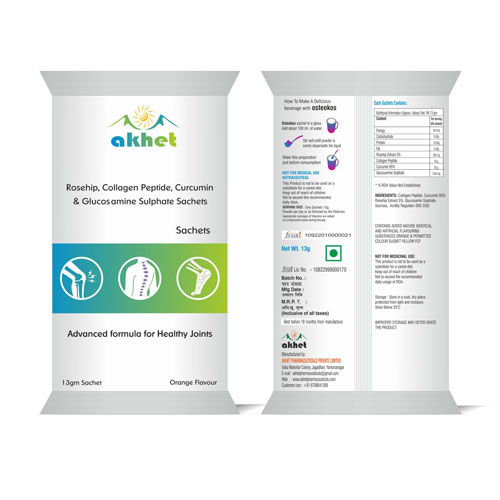 Collagen Peptide 10 g + Glucosamine Sulphate Potassium Chloride -1500 mg + Vitamin C 35 mg Sachets