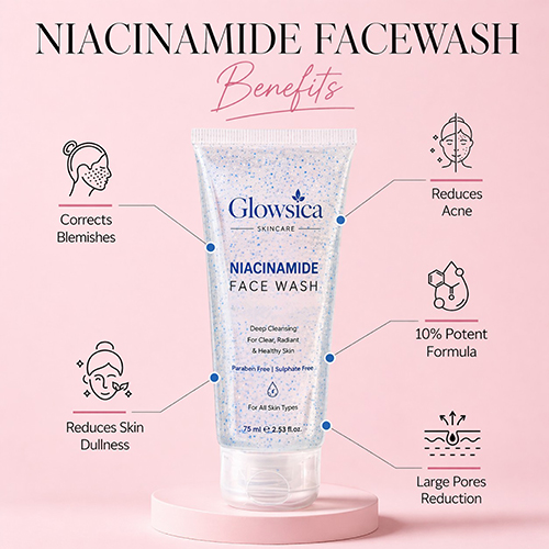 Glowsica Niacinamide Face Wash contains a 10% Potent Formula 75 ml