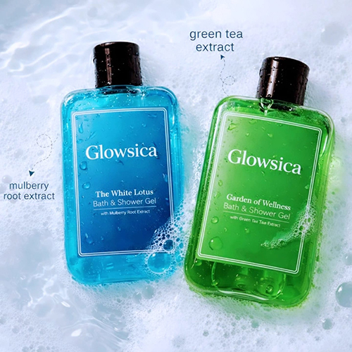 Glowsica The White Lotus Bath + Shower Gel contains Mulberry Root Extract and Glowsica Garden of Wel