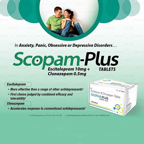 Escitalopram oxalate  eq. to Escitalopram 10mg+ Clonazepam I.P.  0.5mg Tablets