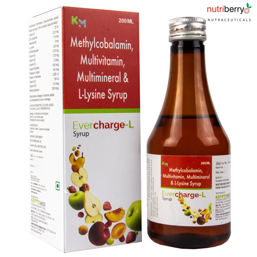 L-Lysine 80mg+Lycopene 1500mcg +Vitamin A+ Methylcobalamin 0.8mcg + Multivitamins+Multimineral Syrup