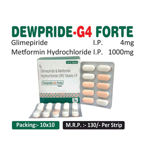 Metformin Hydrochloride 1000mg + Glimepiride 4mg Tablets