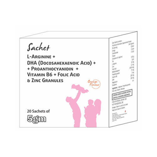 L-ARGININE + DHA (DOCOSAHXAENOIC ACID) + PROANTHOCYANIDIN + VITAMIN B6 + FOLIC ACID + ZINC Sachet