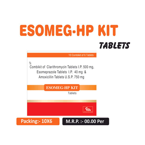 Esomeprazole 40mg + Clatithromycin 500mg + Amoxicillin 750 mg Tablets
