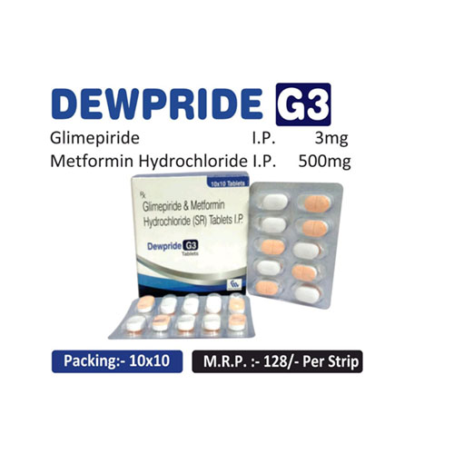 Metformin Hydrochloride 500mg + Glimepiride 3mg Tablets