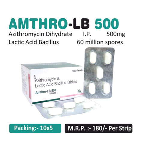 Azithromycin Dihydrate I.P. 500mg + Lactic Acid Bacillus 60 million spores Tablets