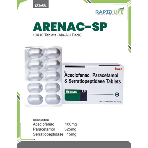 Aceclofenac 100mg+ Paracetamol 325mg +Serratiopeptidase 15mg Tablets