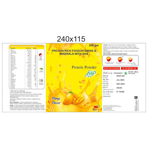 Protein Powder Rich Food + Vitamins + Minerals With DHA (Mango Flavour)