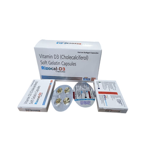 Vitamin D3 (Cholecalciferol, likely 1000 IU/2000 IU per capsule) with excipients