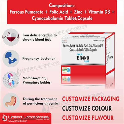 Ferrous Ascorbate 100Mg + Folic Acid 200Mcg + Zinc 7.5Mg + Vitamin D3 10Mcg Tablets