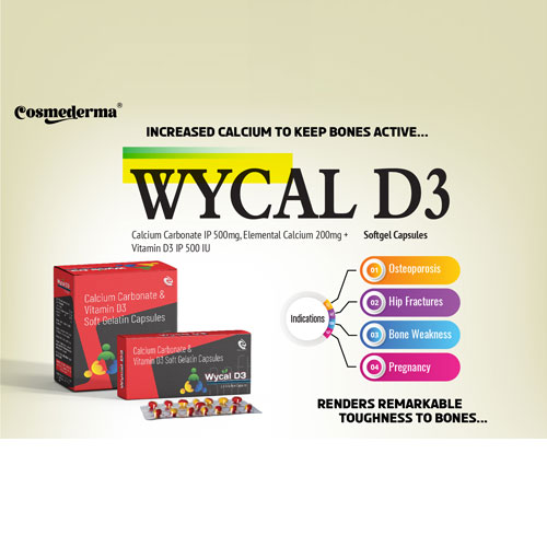 Calcium Carbonate 500mg + Elemental Calcium 200mg +Vitamin D3 500 IU Softgel Capsules
