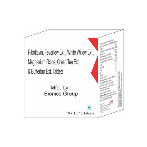 RIBFLAVIN+FEVERFEW EXTRACT+WHITE WILLOW EXTRACT+MAGNESIUM OXIDE+GREEN TEA EXTRACT+BUTTERBUR EXT Tab