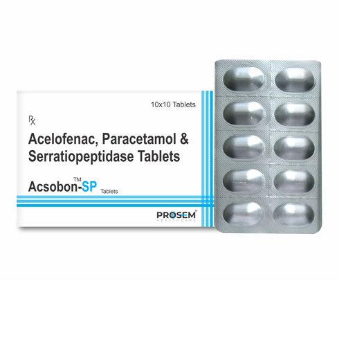 Aceclofenac 100 mg+ Paracetamol 325 mg + Serratiopeptidase 15mg Tablets