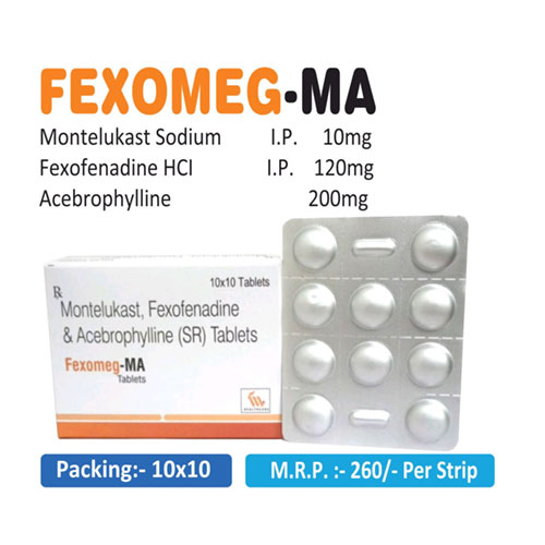 Montelukast 10mg + Fexofenadine 120mg + Acebrophylline 200mg (SR) Tablets